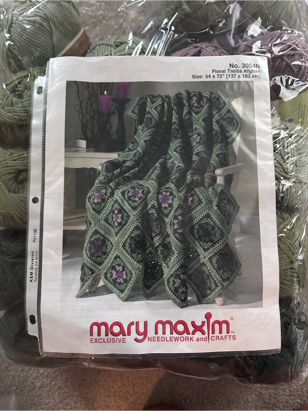 Mary Maxim Floral Trellis Crochet Afghan in Green and Purple